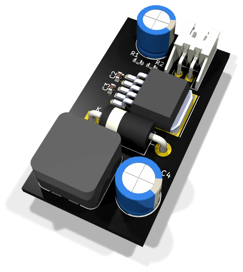 Placa del convertidor con XL6009, render 3D